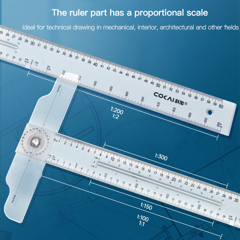 Woodworking Company - Dual-Sided T Square Ruler Clear Transparent