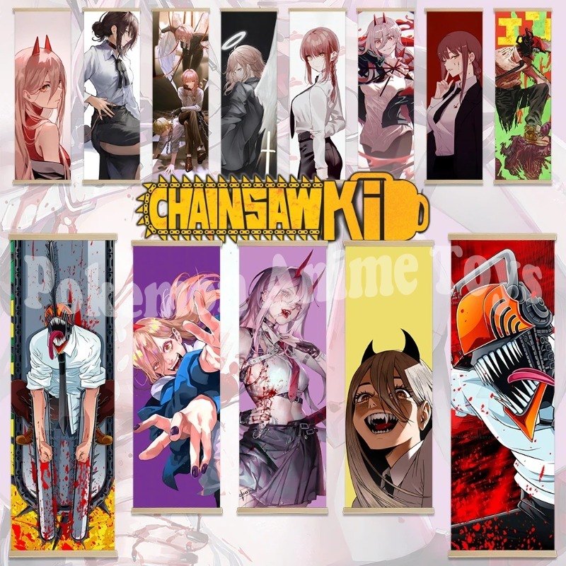 Woodworking Room - Chainsaw Man Anime Poster Wooden-framed Scroll